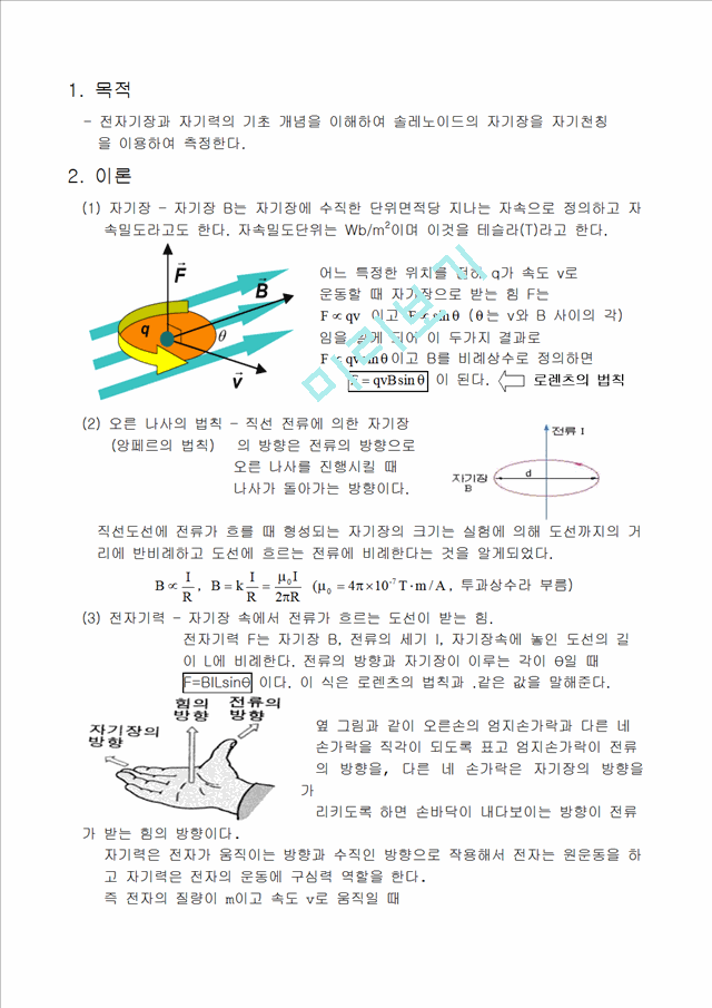 [물리학실험 레포트 보고서] 솔레노이드를 이용한 자기장과 자기력.doc